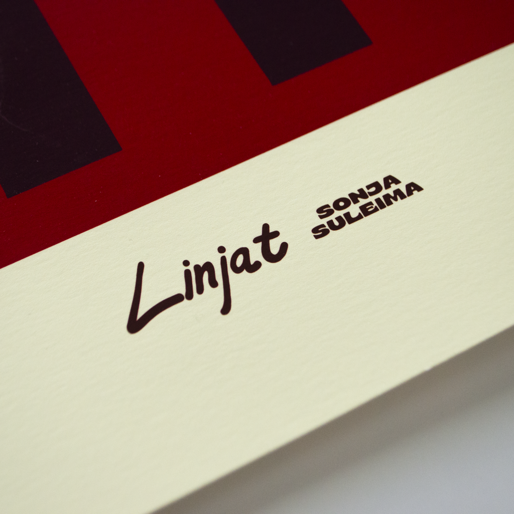 Zoomed image of "LINJAT" text and SONJA SULEIMA logo in the bottom of the art print.